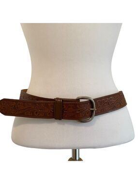 Vintage Brazos Joe belts toled leather maroon brown bull Champion series floral
